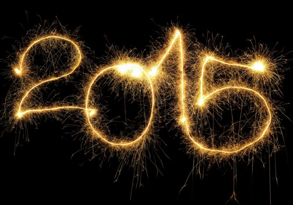 New Year 2015 formed from sparking digits over black background